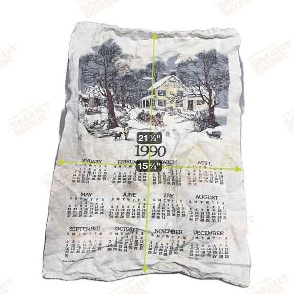 Vintage 1990 Linen Calendar Tea Towel Winter Scene Landscape Cottagecore READ - Picture 6 of 6